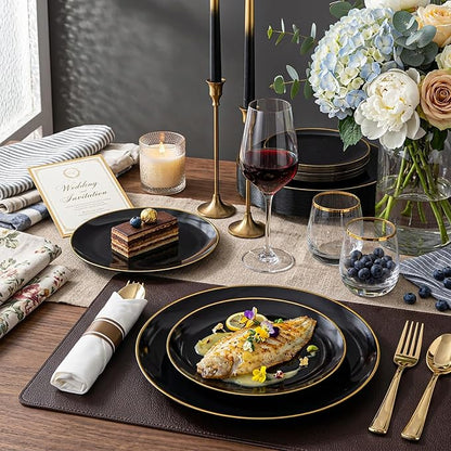 KIRE 350 PCS Black and Gold Plastic Plates - Image 3