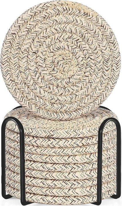 ABenkle Drink Coasters with Holder Set of 10, Cotton Woven Absorbent Coasters by ABenkle