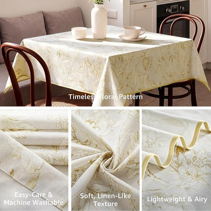 jinchan Yellow Floral Linen Square Table Cloth 50 x 50 Inch | Warm floral tones - Image 3