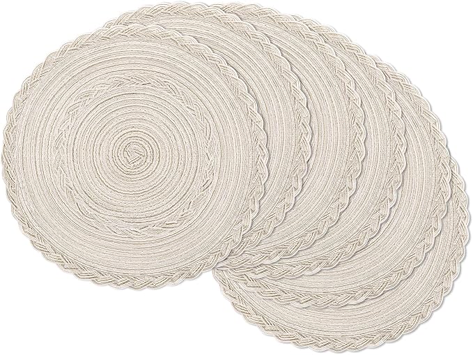 SHACOS Round Placemats Set of 6 Boho Braided Bordered Place Mats 15 inch by SHACOS