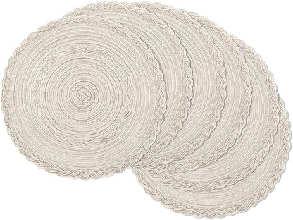 SHACOS Round Placemats Set of 6 Boho Braided Bordered Place Mats 15 inch by SHACOS
