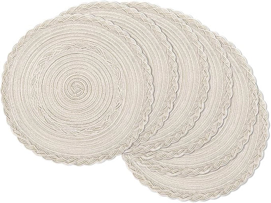 SHACOS Round Placemats Set of 6 Boho Braided Bordered Place Mats 15 inch by SHACOS