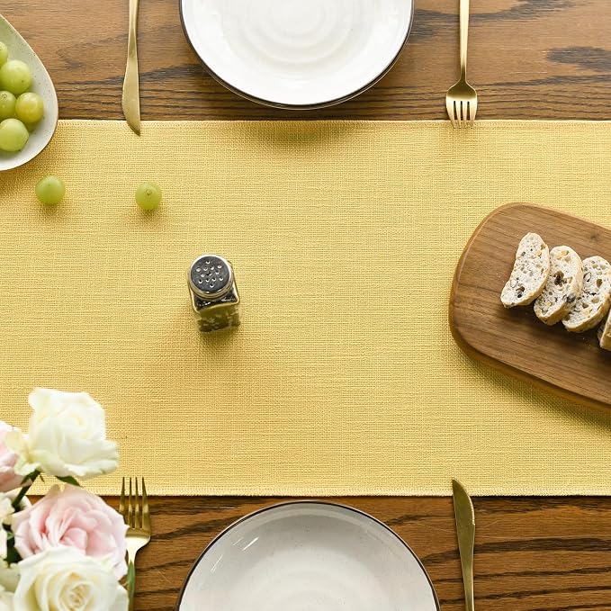 Artoid Mode Yellow Tassel Table Runner, Summer Linen Blend Rustic Farmhouse - Image 2