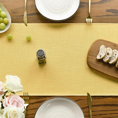 Artoid Mode Yellow Tassel Table Runner, Summer Linen Blend Rustic Farmhouse - Image 2
