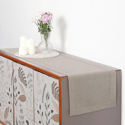 D'Moksha Homes Linen Natural Table Runner 48 Inches - Classic Hemstitch, 100% Pure Linen Coffee Table Runner 14 x 48 Inch Ideal for Dresser Tables, Valentines, Spring, Easter