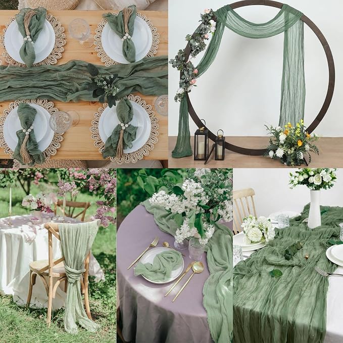 6 Pack Sage Green Cheesecloth Table Runner 35 x 120 Inch | Boho Gauze Fabric - Image 7