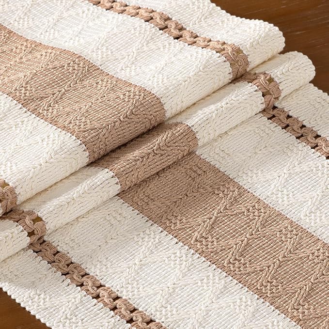 DeZerlor Boho Macrame Table Runner Spring Easter Farmhouse Woven Small Table - Image 5