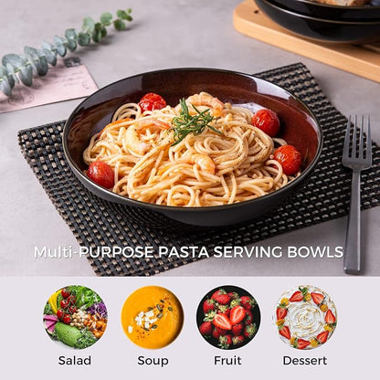 LERATIO 9.0" Ceramic Pasta Bowls Set of 6, 38oz Large Stoneware Bowls Set | - Image 4