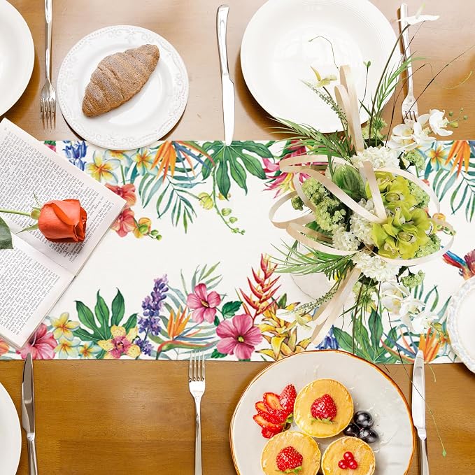 Summer Tropical Floral Table Runner Spring Butterfly Burlap Table Runners - Image 8
