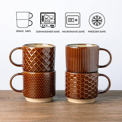 GBhome 15 OZ Stackable Coffee Mugs Set of 4, Ceramic Coffee Cups Set | 4 - Image 6