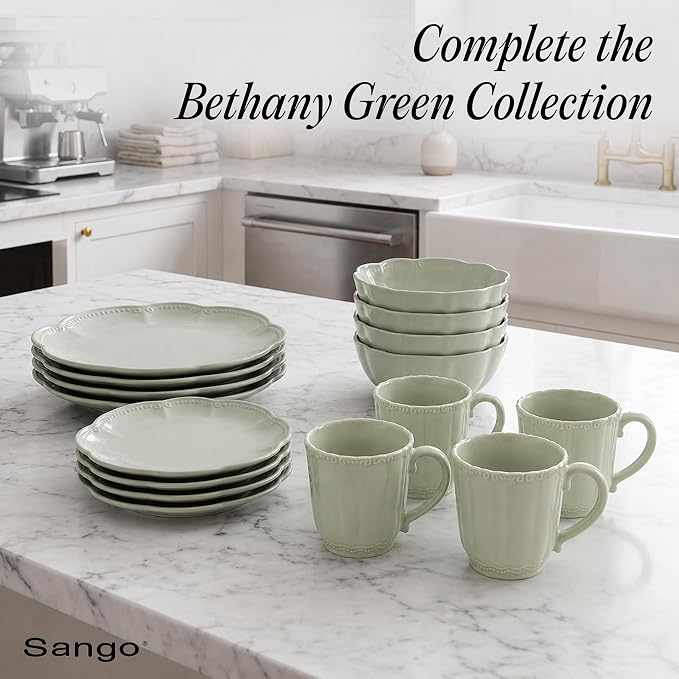 SANGO Bethany Sage Mugs Set of 4, 15 oz Stoneware Green Coffee Mugs, Vibrant - Image 4
