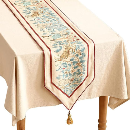 patdrea Designer Idyll Linen Table Runner, Vintage Beige Farmhouse by patdrea
