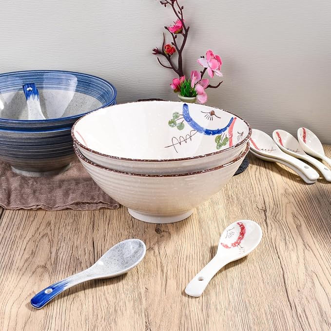Ceramic Ramen Bowls Set of 2, 8.3 Inch Large Japanese Noodle Bowl - Image 5