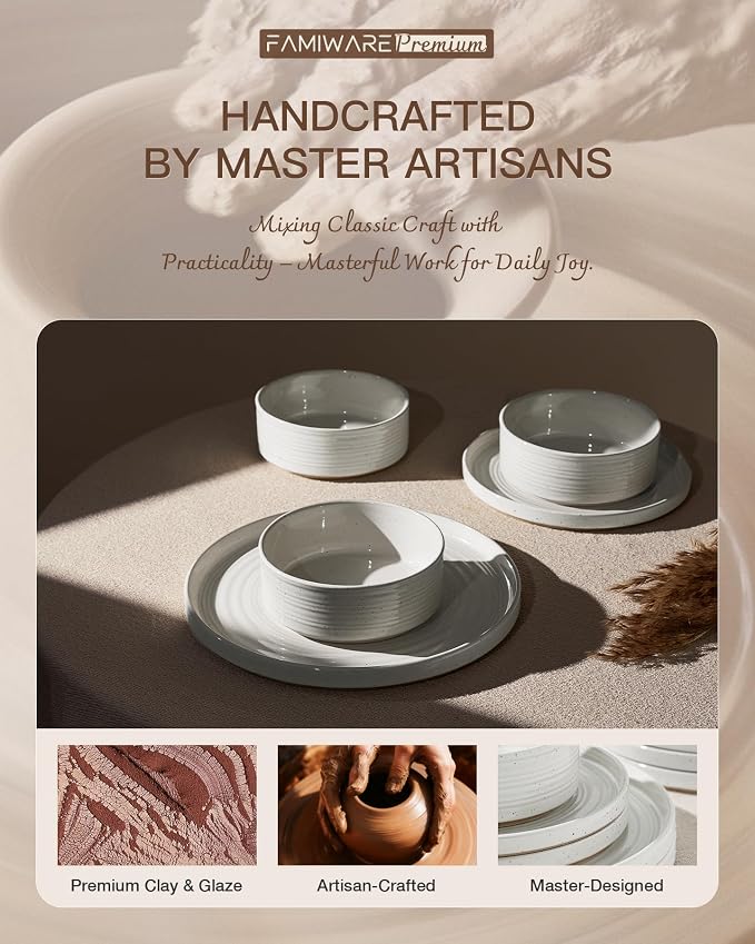 Stoneware Dinnerware Set for 6, Plates and Bowls - Image 6