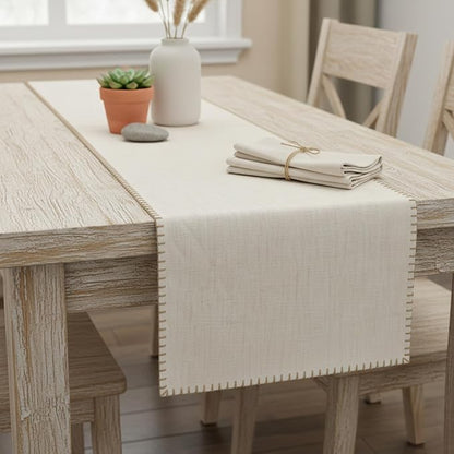 Cotton Table Runner 72 inches Long Decorative Stitched Edge Kitchen Table by OveeshaHomeDecor
