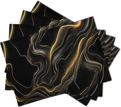 Black and Gold Placemats - Marble Place Mats Set of 4 Modern Placemats 12x18 for Dining Kitchen Farmhouse