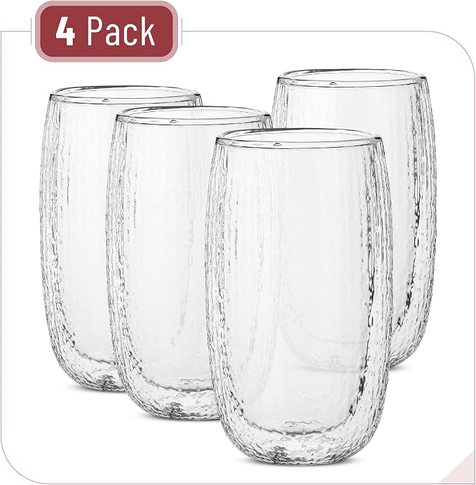 BTaT- Double Walled Glasses, 4 Pack, 12 oz, Insulated Dotted Glass Cups - Image 2