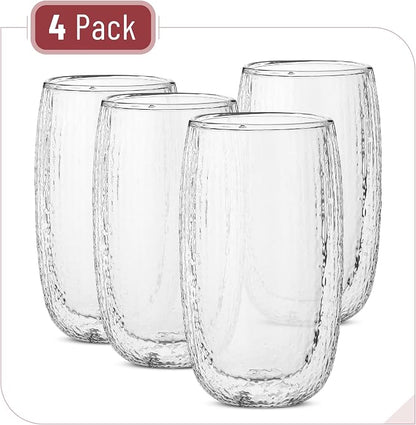 BTaT- Double Walled Glasses, 4 Pack, 12 oz, Insulated Dotted Glass Cups - Image 2