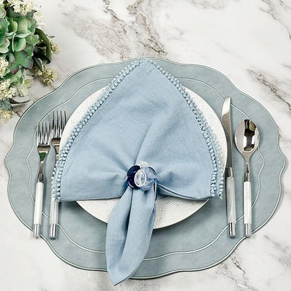 Beaded Pebble Stone Napkin Rings – Handcrafted Acrylic Holders with Natural Coastal Look – Elegant Table Decor for Modern, Ester, Spring, Wedding, or Gift - Set of 4, Blue