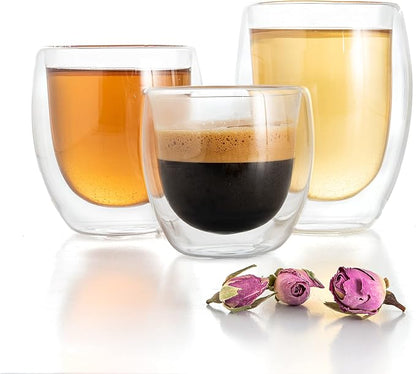 Moss & Stone Set of 3 Double Wall Glass Cup Clear Mug, Double Walled Coffee Mugs by Mossstone