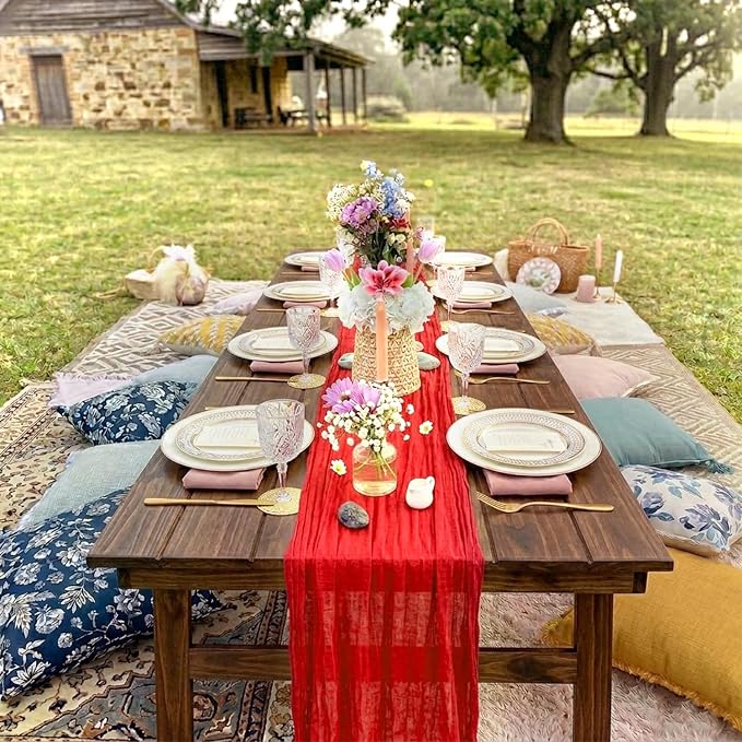 10 Pack Red Cheesecloth Table Runner 17 x 108 Inch | Boho Gauze Fabric - Image 7