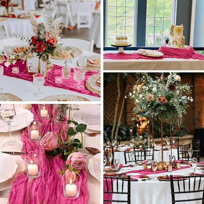 6 Pack Hot Pink Cheesecloth Table Runner Summer Sheer Fuschia Cheese Cloth - Image 7
