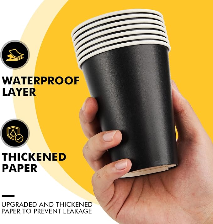 RACETOP 12 oz 50 Pack Black Disposable Coffee Cups - Image 4