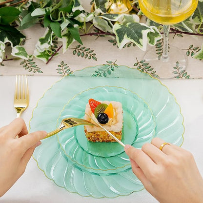 YOUBET 125PCS Clear Green Plastic Plates - Image 5