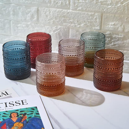 Burnt Orange Amber Hobnail Drinking Glasses | Set of 6 | 11 OZ Bubble Design - Image 3