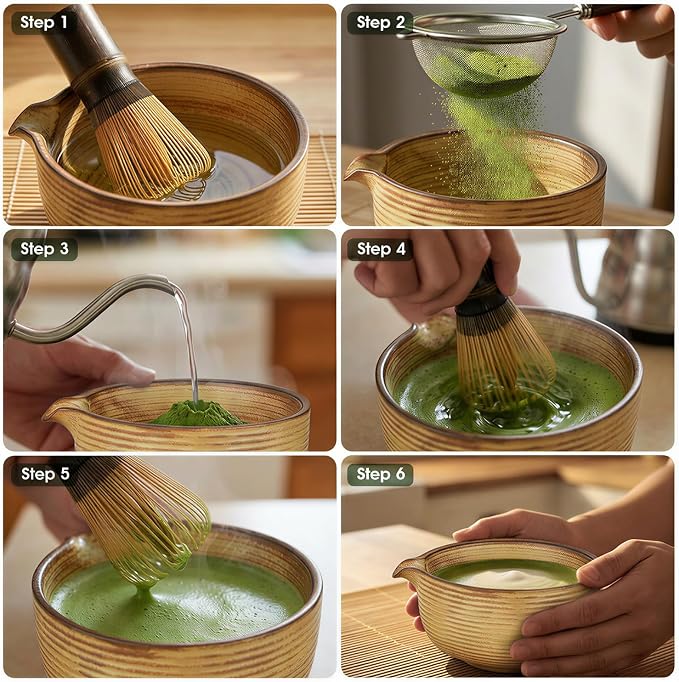 7-Piece Matcha Set，Matcha Bowl & 100-Prong Purple Bamboo Whisk | Gilded Artisan - Image 8