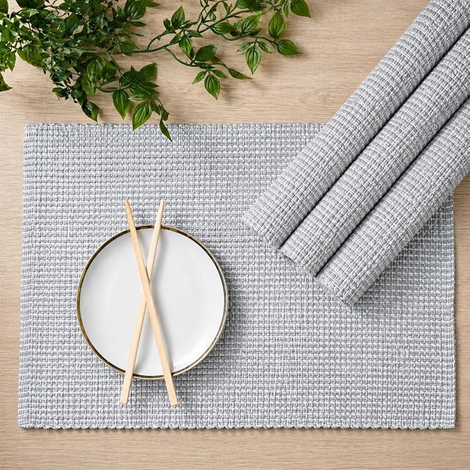 Cotton Placemats Set of 4, 13x19 Inch | Washable Woven Fabric Table Mats by ChardinHome