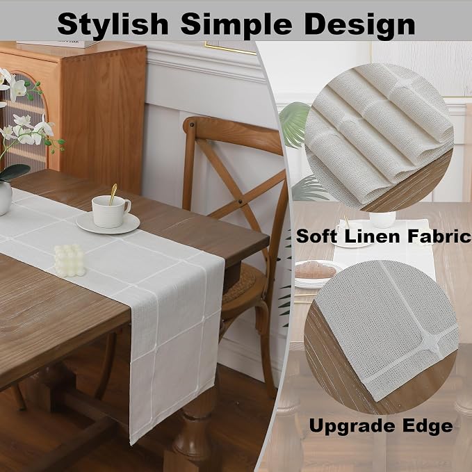 Gernaice Boho Table Runner, Modern Plaid Cotton Linen Farmhouse Table Runners - Image 3