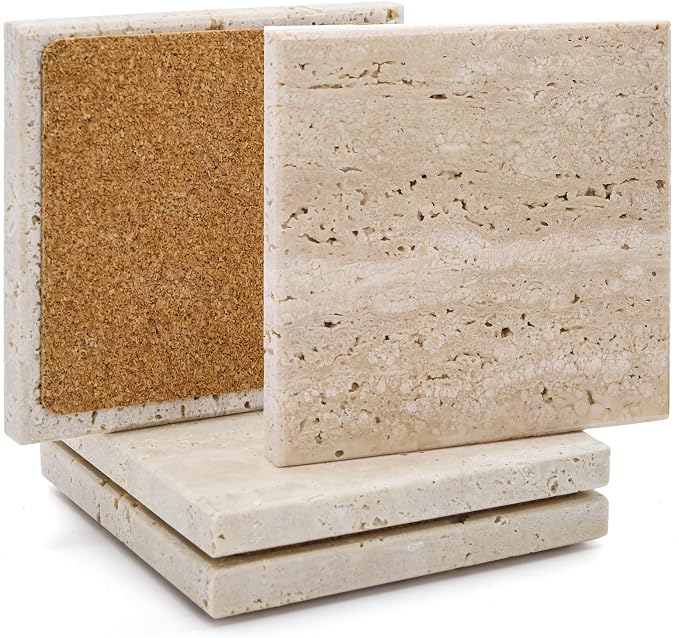 4 Pack Travertine Coaster, Stone Bar Drink Coasters, Limestone Coffee Cup - Image 5
