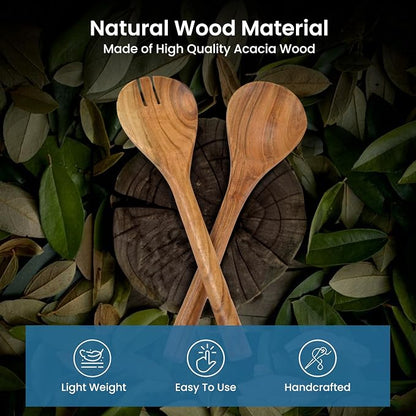 The Fine Living Co. Acacia Salad Servers, 11 Inches, Natural | Handcrafted - Image 5