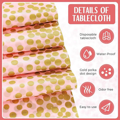 24 Pack Pink and Gold Disposable Plastic Tablecloths and Satin Table Runner Set - Image 3