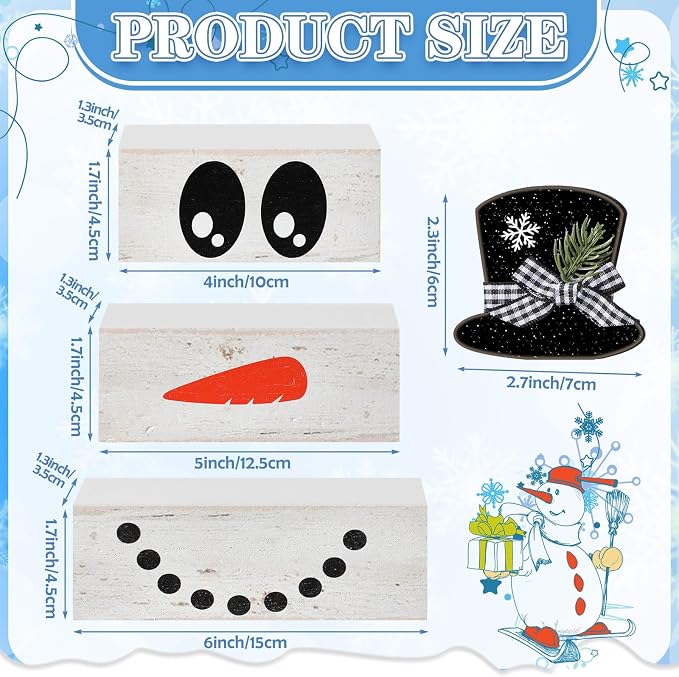 Moucuny 4 Pcs Winter Table Decoration Wooden Snowman Decor Black and White - Image 3
