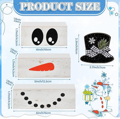 Moucuny 4 Pcs Winter Table Decoration Wooden Snowman Decor Black and White - Image 3