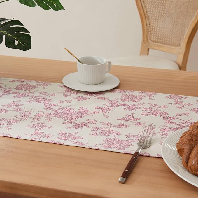 French Pastoral Farmhouse Table Runners, 13x72 Inch Rose Pink | 100% Organic - Image 5