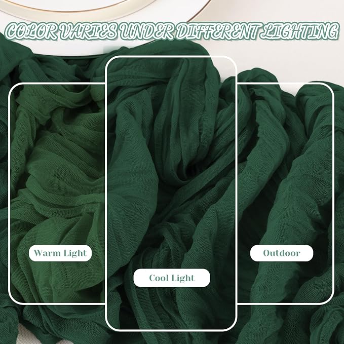 2 Pack Cheesecloth Table Runner, 120 Inch Emerald Green Table Runner | 10 Ft - Image 7