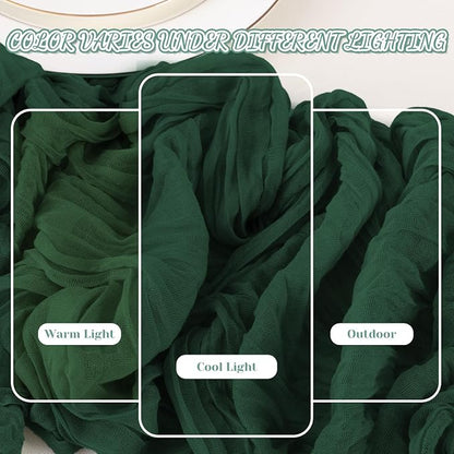 2 Pack Cheesecloth Table Runner, 120 Inch Emerald Green Table Runner | 10 Ft - Image 7