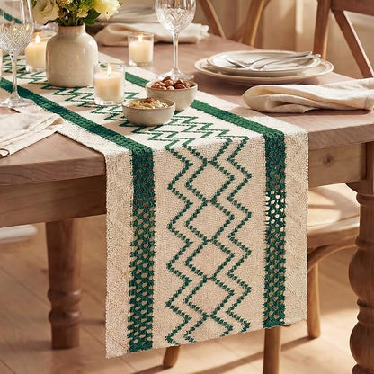 Artoid Mode Forest Green Stripe Diamond Woven Table Runner 12x108 Inch | by ArtoidMode