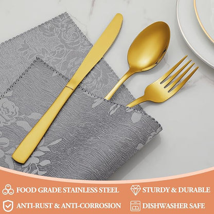 40 Pcs Gold Silverware Set, Stainless Steel Flatware Set - Image 3