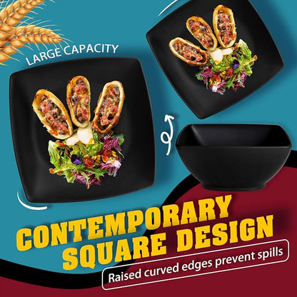 Teivio 16-piece Plastic Wheat Straw Square Dinnerware Set - Image 5