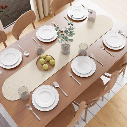 Encasa XO Dining Table Runner, Handmade Ribbed Cotton 12"x54" Off White | 100% by EncasaXO