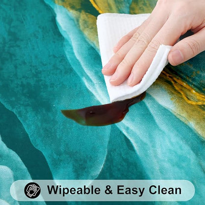 Smiry Rectangle Table Cloth Cover, Waterproof Elastic Fitted Picnic Tablecloth for 6 Foot Tables, Wipeable Flannel Backed Vinyl Tablecloths for Camping, Dining, Outdoor (Teal & Gold, 30" x 72")