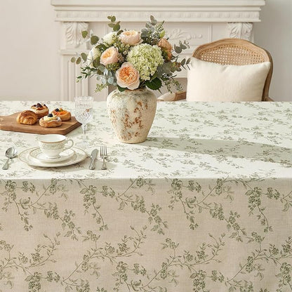 jinchan Green Farmhouse Floral Linen Rectangle Table Cloth 52 x 70 Inch | Soft - Image 5