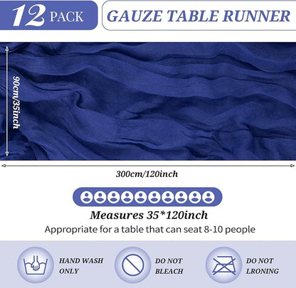 YMHPRIDE 12 Pack Cheesecloth Table Runner 35x120in Royal Blue Table Runner | - Image 2