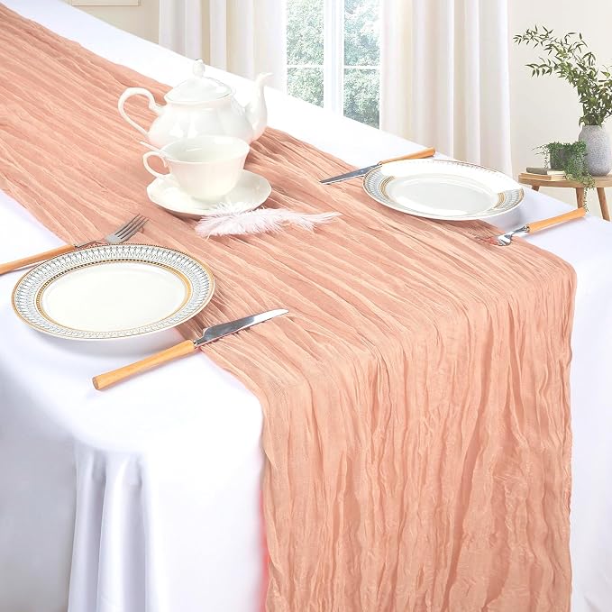 6 Pack Blush Pink Cheesecloth Table Runner 35 x 120 Inch | Boho Gauze Cheese - Image 3