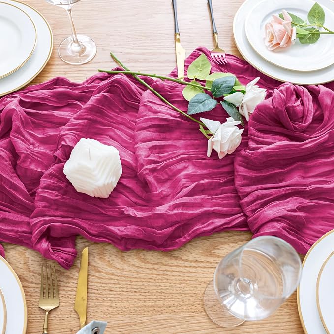 Cheesecloth Table Runner Fushia 10FT Boho Gauze Runner - Image 5