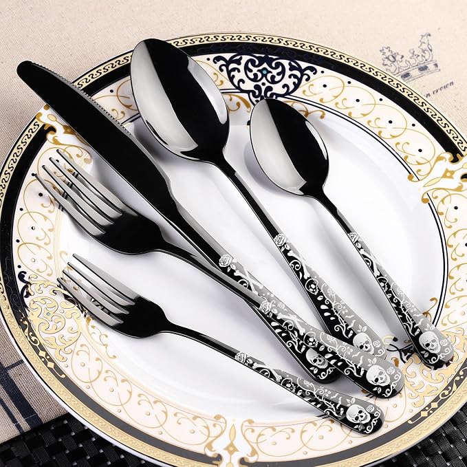 40-Piece Black Skull Silverware Set - Image 6